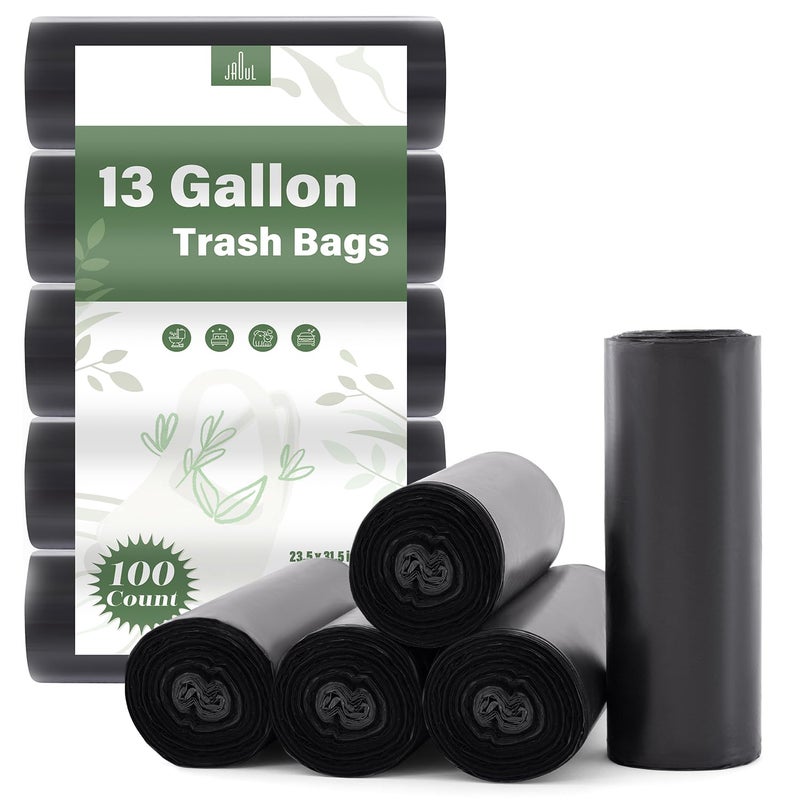 Jaoul Garbage Bags 13 Gallon Tall Kitchen, 0.97 Mil Thicken 13 Gallon Trash Bags Large Garbage Bags Kitchen Trash Bags, Lawn Trash Can Liner Black 100 Counts - Image 1